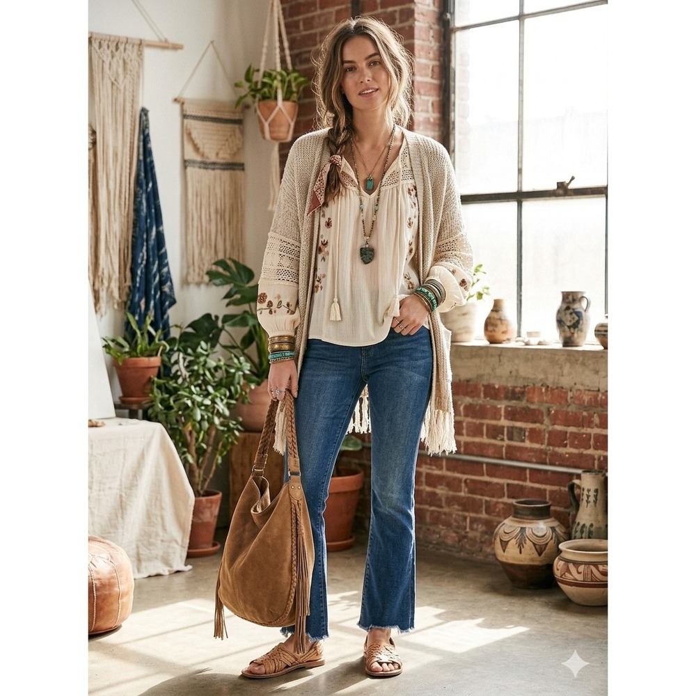 Free People Mid Rise Raw Hem Flare Jeans Medium Wash Blue W28 61855-16515125